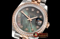 Rolex DateJust 36mm Jub Diam RG/SS Blk MOP/Dm BP A2813