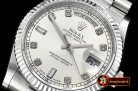 Rolex Daydate 36mm Flt SS/SS Silver Wht Diam BP Swiss 2836