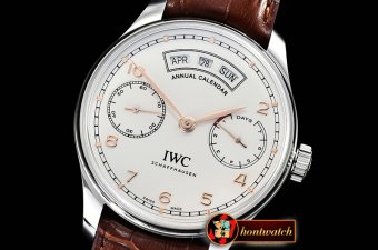 IWC Portugieser Annual Cal IW503502 SS/LE Wht/R ZF A52850