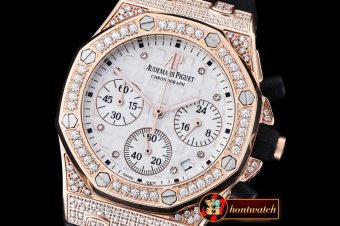 AP0369C - Royal Oak Ladies Chrono RG/RU Wht Diam Diam Bez VK64