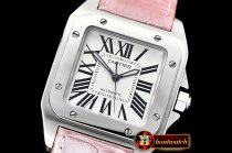 Cartier Santos 100 Midsize 33mm SS/LE (Pink) Wht NH05 Mod