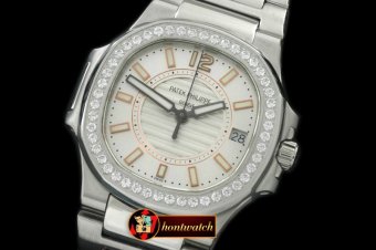 PP0179C - Nautilus 7010 Midsize 32mm SS White Diams - Swiss Qtz