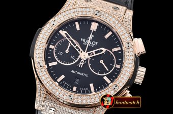 Hublot Fusion Bang 45mm Chrono Diams RG/RU Blk A7750 Secs @3