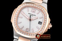 Patek Philippe Nautilus 7010 Ladies RG/SS Diams White - Swiss Qt