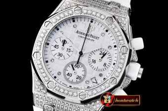 AP0368B - Royal Oak Ladies Chrono SS/RU Wht Diam Diam Bez VK64