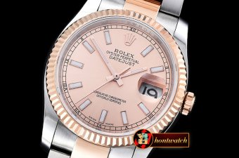Rolex Datejust DJ 36mm Oyst Flt RG/SS Rose Stick BP A3135 Mod