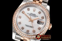 Rolex DateJust 36mm Jub Diam RG/SS Wht MOP/Dm BP A2813