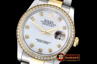 Replica Rolex DateJust Mens 36mm YG/SS White MOP Diam BP Asia 28
