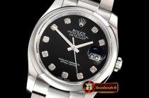 Rolex DateJust 36mm Oyst Dm 904L SS/SS Blk/Diam GMF SA3135