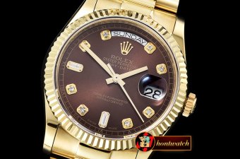 Rolex Daydate 36mm Flt YG/YG Brown Diam BP Swiss 2836