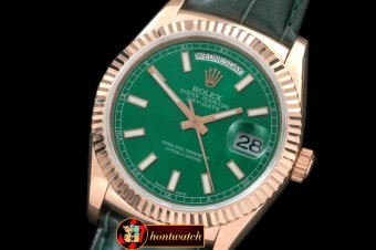 Replica Rolex DayDate Fluted Green RG/LE Asian 2813