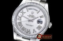 Replica Rolex Daydate 41mm SS/SS Pres Silver Wht Roman Asia 3255