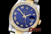 Rolex Datejust DJ 36mm Oyst Flt YG/SS Blue Roman BP A3135 Mod
