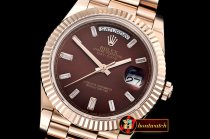 Rolex DayDate 40mm Flt RG/RG Brown Baug. Diam BP A2836