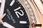 Patek Philippe Nautilus 7010 Ladies RG/RG Diams Black - Swiss Qt