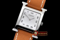Hermes H-OUR Ladies SS/LE Tan White Num MKF Swiss Qtz