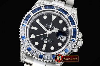 Rolex GMT II Blue/Wht Rubies SS/SS Blk BP A3186 Mod