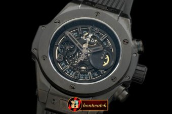 HUB0324 - Big Bang All Black Unico PVD/RU Skeleton Asian 7750