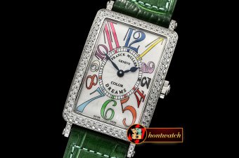 Franck Muller Long Island Ld 952QZ DIAM/SS/LE (Grn) Wht GF Swiss Qtz