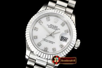 Rolex DateJust Ladies 28mm Pres Flt SS/SS Wht/Diam BP A2671