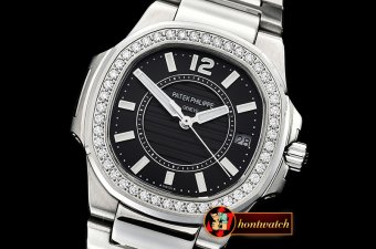 Patek Philippe Nautilus 7010 Ladies Diams SS/SS Black - Swiss Qtz
