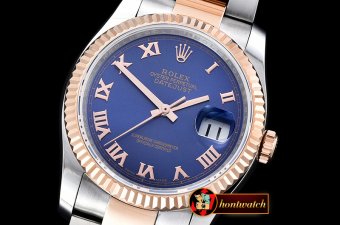 Rolex Datejust DJ 36mm Oyst Flt RG/SS Blue Rmn BP A3135 Mod