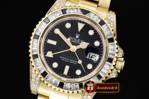 Rolex GMT II Blk/Wht Rubies YG/YG Blk BP A3186 Mod