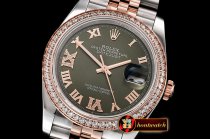 Rolex DateJust 36mm Jub Diam RG/SS Grn/Rmn/Dm BP A2813