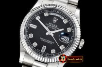 Rolex Daydate 36mm Flt SS/SS Black Diam BP Swiss 2836
