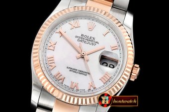 Rolex Datejust DJ 36mm Oyst Flt RG/SS White MOP Roman BP A3135 M