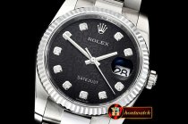 Rolex Datejust Man DJ 36mm Oyst Fluted SS/SS Black Anniv Diam DJF A3135
