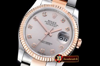 Rolex Datejust DJ 36mm Oyst Flt RG/SS Light Grey Diam BP A3135 M