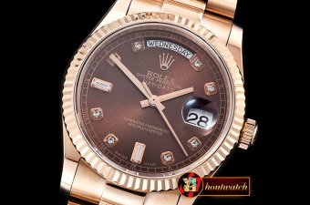 Rolex Daydate 36mm Flt RG/RG Brown Diam BP Swiss 2836