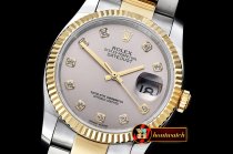 Rolex Datejust DJ 36mm Oyst Flt YG/SS Light Grey Diams BP A3135