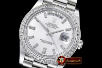 Rolex DayDate 228206 SS/SS Silv Wht Diam Baug BP A3255 Mod