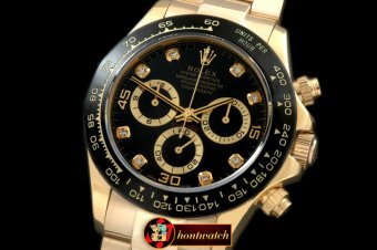 Replica Rolex Daytona 116528 YG/YG Black Diam A-7750 Sec@6