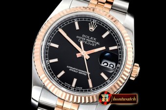 Rolex Datejust Man DJ 36mm Jul Flt 904L RG/SS Blk/Stk ARF A3135 Mod
