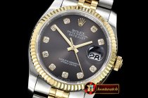 Rolex DateJust Jub Flt YG/SS Dark Grey Diam BP A3135 Mod