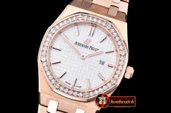 Audemars Piguet Royal Oak Ladies Diams 33mm RG/RG Wht JF Swiss Q