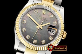Rolex Datejust DJ 36mm Oyst Flt YG/SS Black MOP Diams BP A3135 M