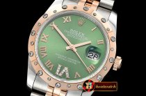 Rolex Datejust Midsize 31mm Diam Bez RG/SS Green Diam BP A2836