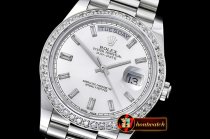 Rolex DayDate 228206 SS/SS Silv Wht Diam BP Swiss 2836
