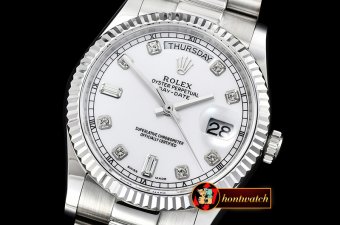 Rolex Daydate 36mm Flt SS/SS Pearl White Diam BP Swiss 2836