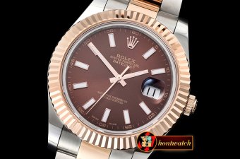 Rolex DJ2 41mm Oyst Flt RG/SS Brown Stk BP A3136 Mod