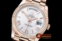 Rolex DayDate 40mm Flt RG/RG Silv Wht Roman Noob A3255 Mod