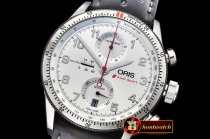 Oris Calobra Chronograph Ltd Ed SS/LE Silv Wht Jap Qtz