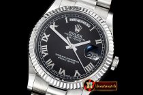 Rolex Daydate 36mm Flt SS/SS Black Roman Num BP Swiss 2836