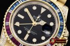 Rolex GMT II Red/Blue Rubies YG/YG Blk BP A3186 Mod