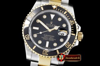 Rolex Submariner 116613 Diam YG/SS Blk BP V2 SP Asia 3135