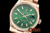 Rolex Daydate 36mm Flt RG/RG Green Thick Stk BP Swiss 2836